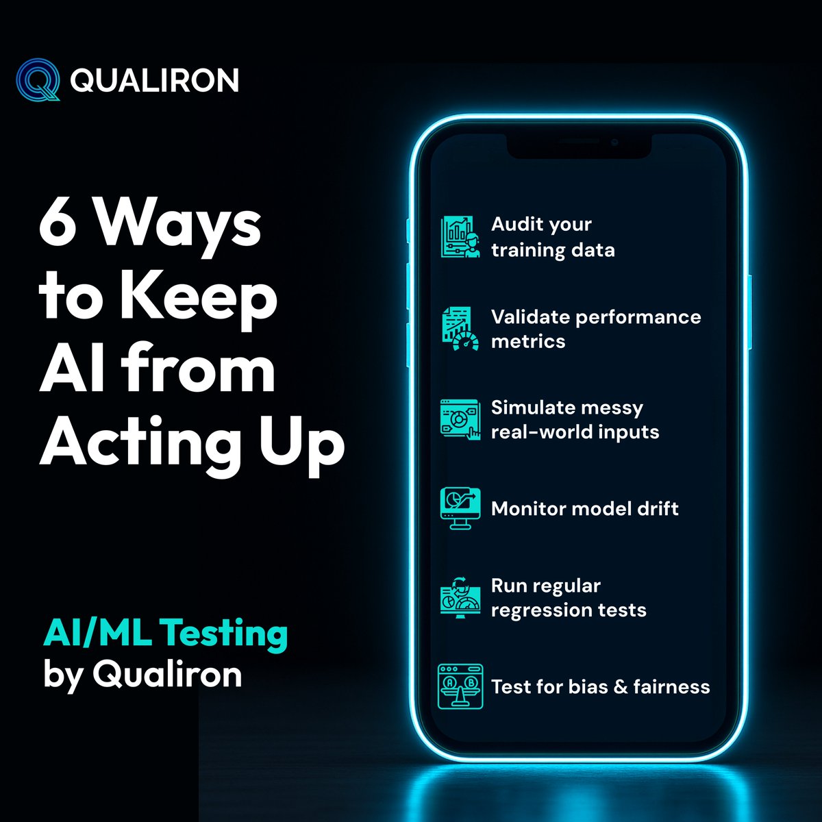 qualiron's tweet image. AI can break in production. At Qualiron, we test intelligence — not just code.
✅ Model performance
✅ Real-world inputs
✅ Drift &amp;amp; bias detection
Keep your AI reliable. Learn more: qualiron.com/qa-services/ar…
#AIQuality #MLTesting #AIAssurance #QualironQA