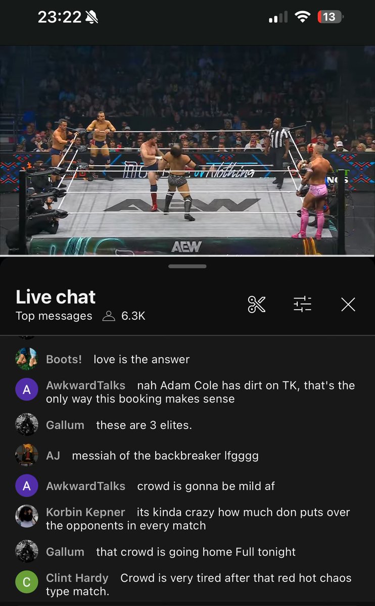 Switchblade97's tweet photo. So far, the AEW Double or Nothing PPV has peaked with 6,600 views on YouTube during the Anarchy in the Arena match which indicates thats roughly how many buys they received for the show on the platform . https://t.co/wAZNMIlw8w