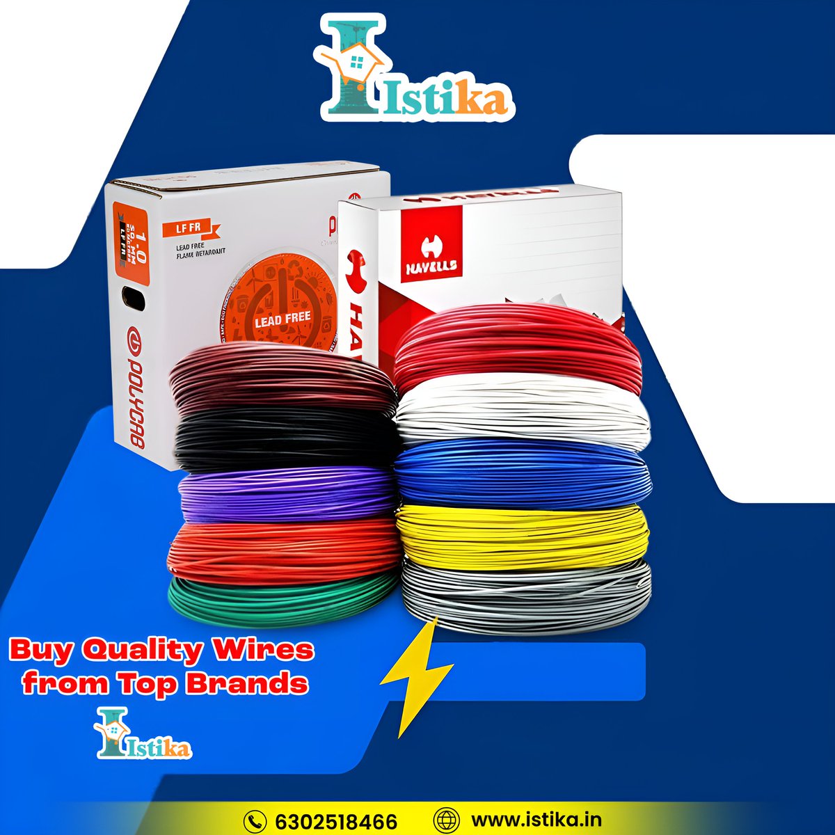 Istika_India's tweet photo. Build smart, wire smarter! ⚡
Get lead-free, flame-retardant wires from #havells  &amp; #polycab  at Istika.

Perfect for homes, offices &amp; industrial sites.
🛒 Shop now 👉 https://t.co/AUJWcp5QEv
📞 6302518466

#Istika #ElectricalWires #SafeWiring #finloex #ConstructionSupplies https://t.co/GwvAp7WT6r