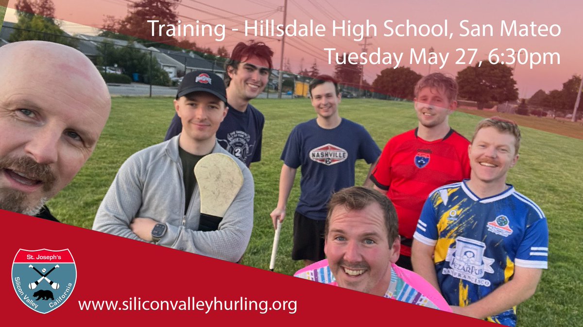 #Hurling training continues at 6:30pm, Tuesday May 27, at Hillsdale High School, San Mateo. All welcome. Be there! 

<a href="/officialgaa/">The GAA</a> <a href="/GAA_USA/">USGAA</a>  <a href="/SanFranciscoGAA/">SanFranciscoGAA</a>