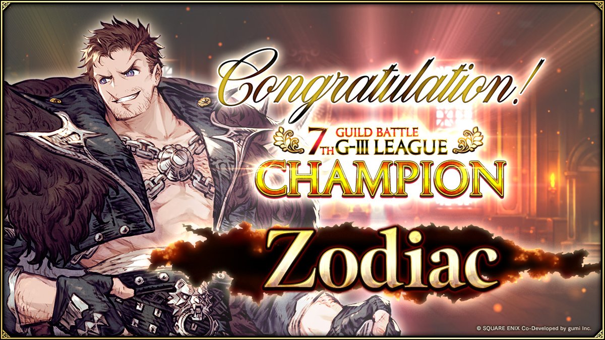 wotvffbe's tweet photo. 🎉Introducing the Champions of the Final Guild Battle Supremacy! 🎉
We are proud to present the guilds that claimed 1st place in each league during the Final Guild Battle Supremacy!

GI League
 - ChocoBoss
GⅡ League
 - α Xsquad BR
GⅢ League
 - Zodiac

Congratulations!
#WOTVFFBE https://t.co/9amsXuw21v