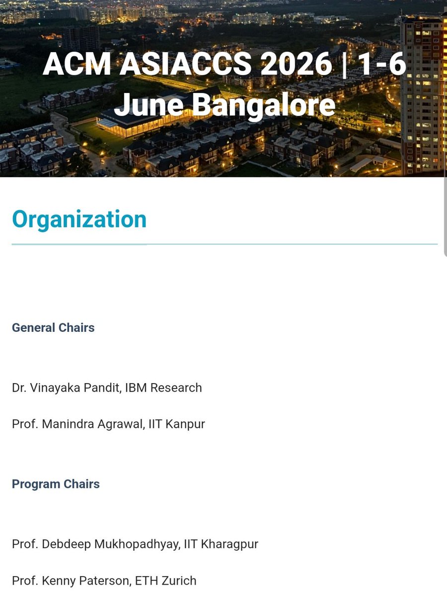 ASIACCS2024's tweet image. ACM AsiaCCS&apos;26 @Bangalore, India, June 1-6, 2026.
1st round submission deadline is 3 months away, also the opening day of AsiaCCS&apos;25@Vietnam.
asiaccs2026.cse.iitkgp.ac.in/call-for-paper…
To address the growing number of submissions to AsiaCCS, the 2026 edition will introduce tracks and track chairs.