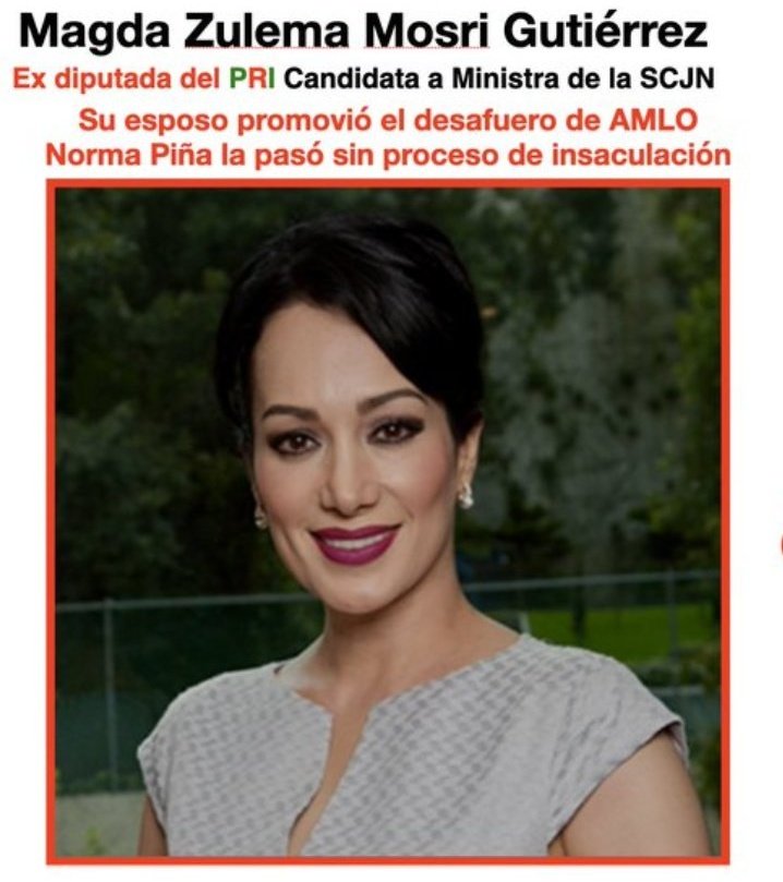 <a href="/alvaro_delgado/">Alvaro Delgado Gómez</a> <a href="/z_mosri/">Zulema Mosri</a> <a href="/SCJN/">Suprema Corte</a> <a href="/INEMexico/">@INEMexico</a> Ex diputada del <a href="/PRI_Nacional/">PRI</a> la tal <a href="/z_mosri/">Zulema Mosri</a> solo por ese detalle, ya sabemos que no es de fiar.
