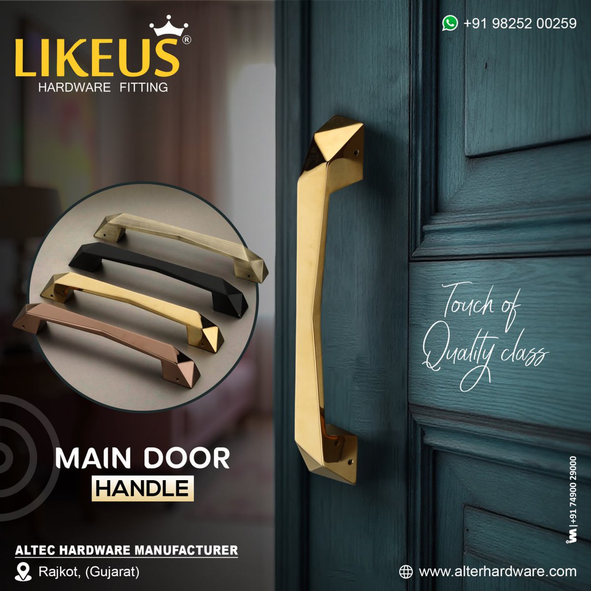 ibais_hardware's tweet photo. ALTEC HARDWARE MANUFACTURER (RAJKOT)
For enquiry via WhatsApp click:
https://t.co/g6eOTcIes5
Mr. Jagdish: +91 98252 00259
Mr. Alpesh & Mr. Nalin
#likeus #rajkothardware #pullhandles #interiordesign #hardware #doorhandles #doorhardware #doors #dooraccessories #doorhandle #design https://t.co/LSEHn6tmsW