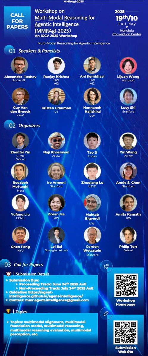 9LdROhjZE56jSh9's tweet image. 🚨 We’re thrilled to announce our ICCV 2025 Workshop: MMRAgI – Multi-Modal Reasoning for Agentic Intelligence! 🚨
🌐 Homepage: agent-intelligence.github.io/agent-intellig…
📥 Submit: openreview.net/group?id=thecv…
🗓️ Submission Deadline (Proceeding Track): June 24th 2025 23:59 AoE
🗓️ Submission Deadline…