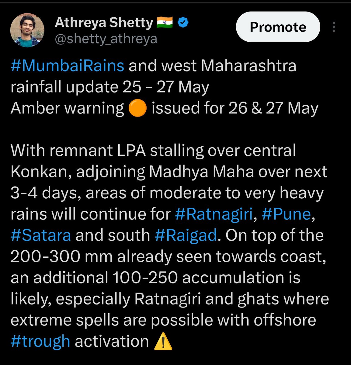 shetty_athreya's tweet photo. Here we go, #Raigad #Ratnagiri #Konkan belt got absolutely thrashed last night as predicted ! Triple centuries 🫨😳
Past 24 hr ending 8.30am 26 May
#Murud 371 mm 🌊
#Shrivardhan 307 🌊
#Mhasla 300 🌊
#Lonavala 236
#Mandangad 215
#Mugawali 200
#Kudawale 196
#Tala 182
#Roha 166
#Vakwali 130
#Guhagarh, #Dapoli 123
#Chiplun 105
#Sunhagad 104
#Mahad 99
#Alibag 78
Dc @Hosalikar_KS sir