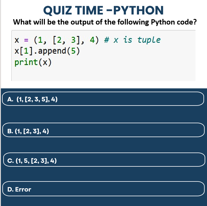 TechnoBotic's tweet photo. For more questions like this, please visit below link
https://t.co/x9ri8YxL9C
#Python #PythonProgramming #InterviewQuestions #Tuple https://t.co/hOGhVclhE9