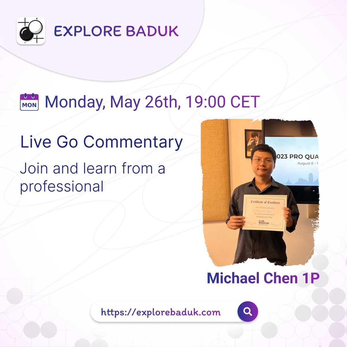 EBaduk's tweet photo. Michael Chen 1P Live Go Commentary!

📅 Date &amp; Time: Wednesday, 26.05.2025 – 19:00 CET
📍 Play &amp; Watch Live on: https://t.co/TlmrFkciEG
🎥 Commentary on Twitch: https://t.co/HWGNu3nkPy

#go #baduk #weiqi #igo #learning #boardgames #twitch #바둑 #囲碁実況 #囲碁 https://t.co/olvcUheCpM