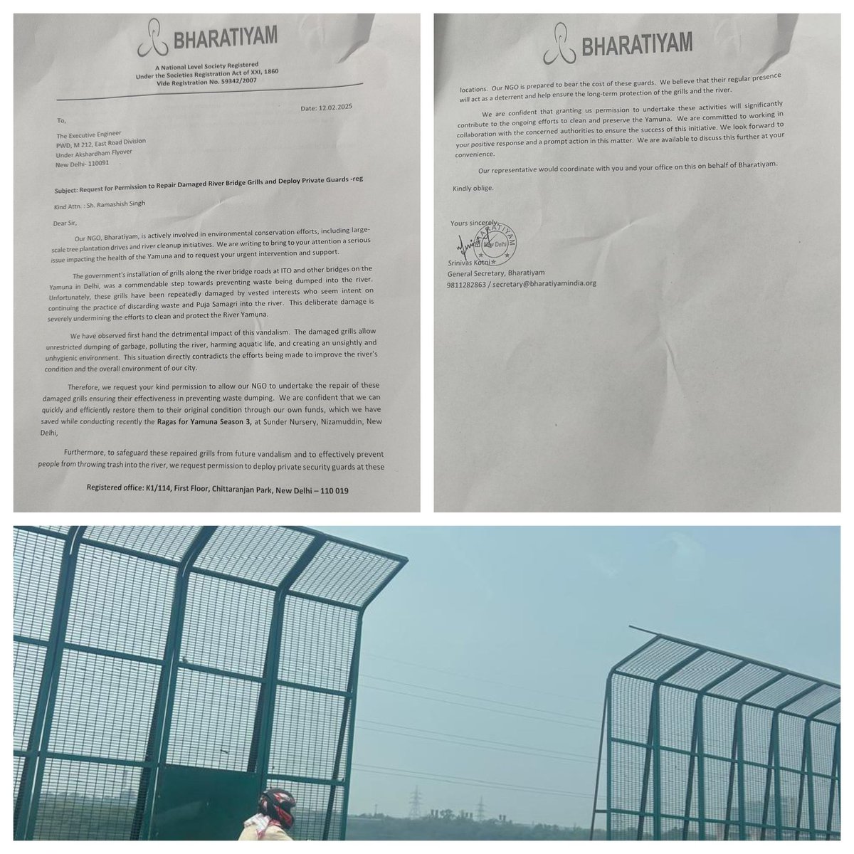 Bharatiyam request PWD to provide upkeep of grills at Yamuna Bridge to us from Laxmi Nagar to ITO <a href="/p_sahibsingh/">Parvesh Sahib Singh</a> <a href="/HardeepSPuri/">Hardeep Singh Puri</a> <a href="/BharatiyamIndia/">BharatiyamIndia NGO</a>