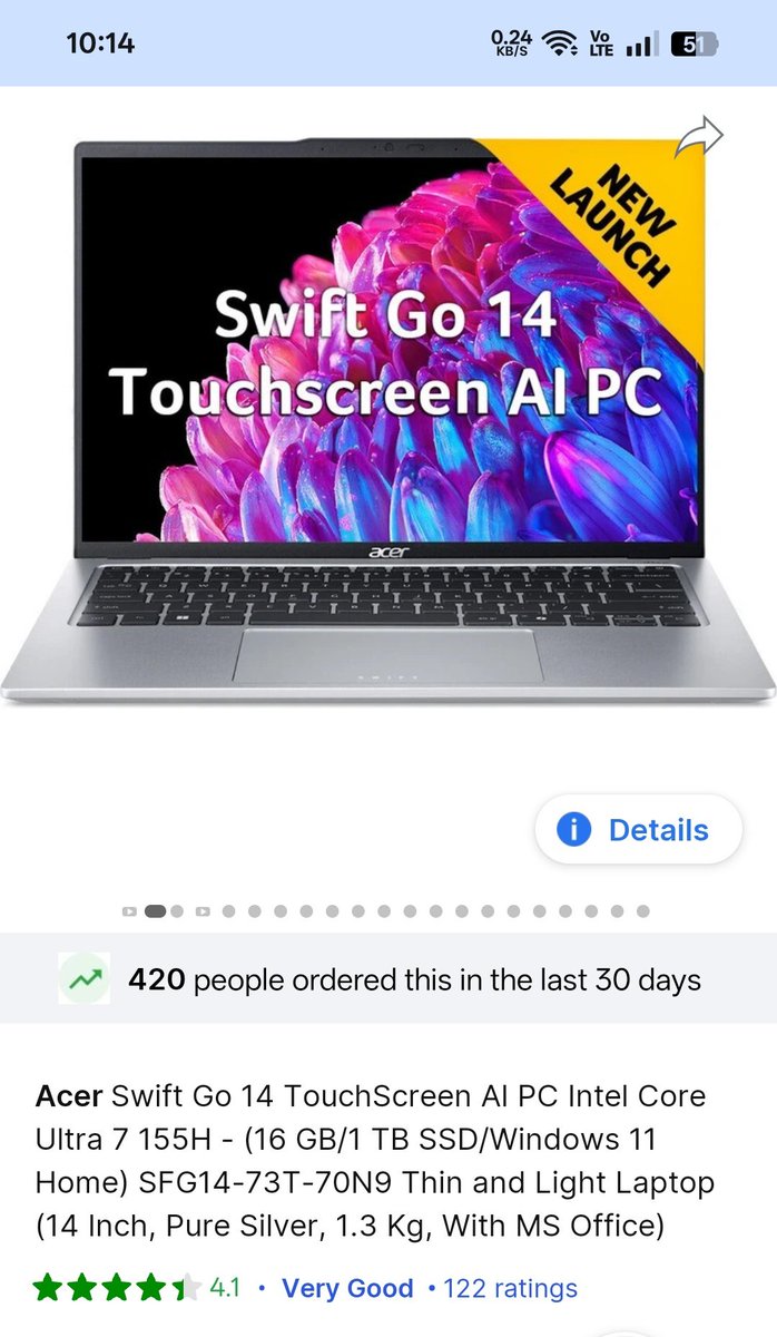 Prakhar6200's tweet photo. #Acer Swift Go 14 for ₹65,188 using any Debit Card or Net Banking on #Flipkart

You can save more if you have any Credit Card.

#IntelCoreUltra 7 155H
16GB RAM
1TB SSD
TouchScreen

Link:-
https://t.co/Qr7Tzcan6y

#Intel #IntelCoreUltra #IntelCoreUltraProcessors https://t.co/76MVpLMhSo