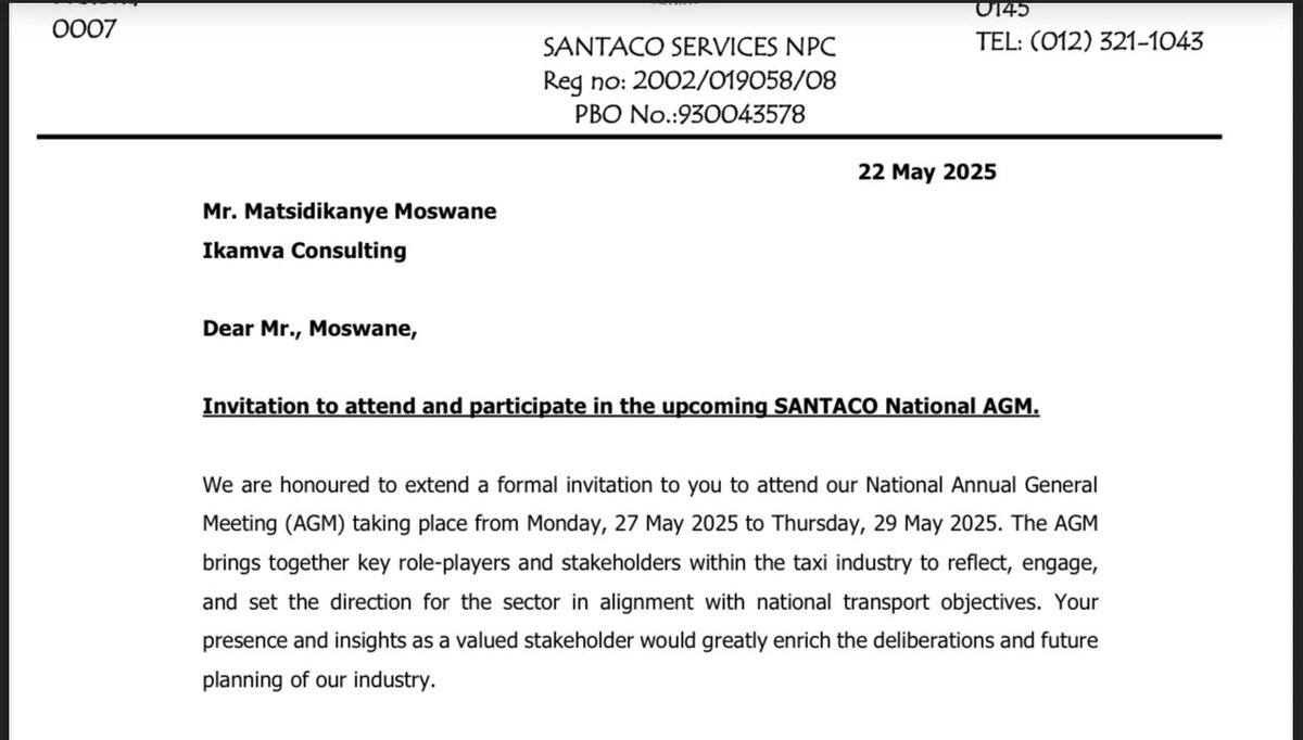 Matsidikanye Moswane (@matsi_moswane) on Twitter photo We’re excited and looking forward to be part of <a href="/SA_Taxis/">SANTACO</a> National Annual General Meeting.The meeting is part of the process that prepares the organisation’s National Elective Conference scheduled for next year. <a href="/Dotransport/">Department of Transport</a> <a href="/TransportLimCom/">Limpopo Department of Transport & Community Safety</a> <a href="/MkhulekoHlengwa/">Mkhuleko Hlengwa MP</a> #SantacoNationalAGM We’re excited and looking forward to be part of <a href="/SA_Taxis/">SANTACO</a> National Annual General Meeting.The meeting is part of the process that prepares the organisation’s National Elective Conference scheduled for next year. <a href="/Dotransport/">Department of Transport</a> <a href="/TransportLimCom/">Limpopo Department of Transport & Community Safety</a> <a href="/MkhulekoHlengwa/">Mkhuleko Hlengwa MP</a> #SantacoNationalAGM