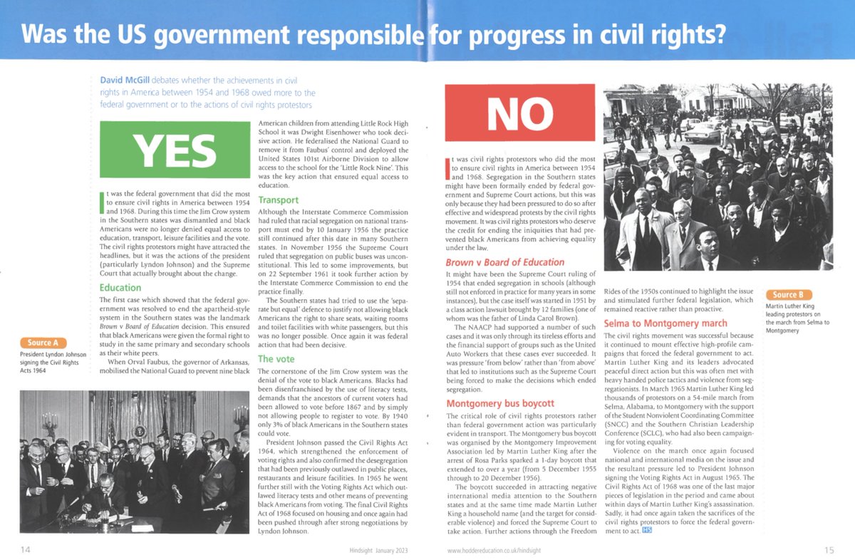 Patrick O’Shaughnessy FRSA (@historychappy) on Twitter photo History Teacher in need of great resources? 😃
Well, you are in luck! Hindsight and Modern History Review from <a href="/HL_Magazines/">Hachette Learning Magazines</a> & <a href="/HL_History/">Hachette Learning History</a> offer great overviews to kickstart classroom debate, such as this gem on the US Civil Rights Movement below! 👇👇👇👇
#HachetteMagazines History Teacher in need of great resources? 😃
Well, you are in luck! Hindsight and Modern History Review from <a href="/HL_Magazines/">Hachette Learning Magazines</a> & <a href="/HL_History/">Hachette Learning History</a> offer great overviews to kickstart classroom debate, such as this gem on the US Civil Rights Movement below! 👇👇👇👇
#HachetteMagazines