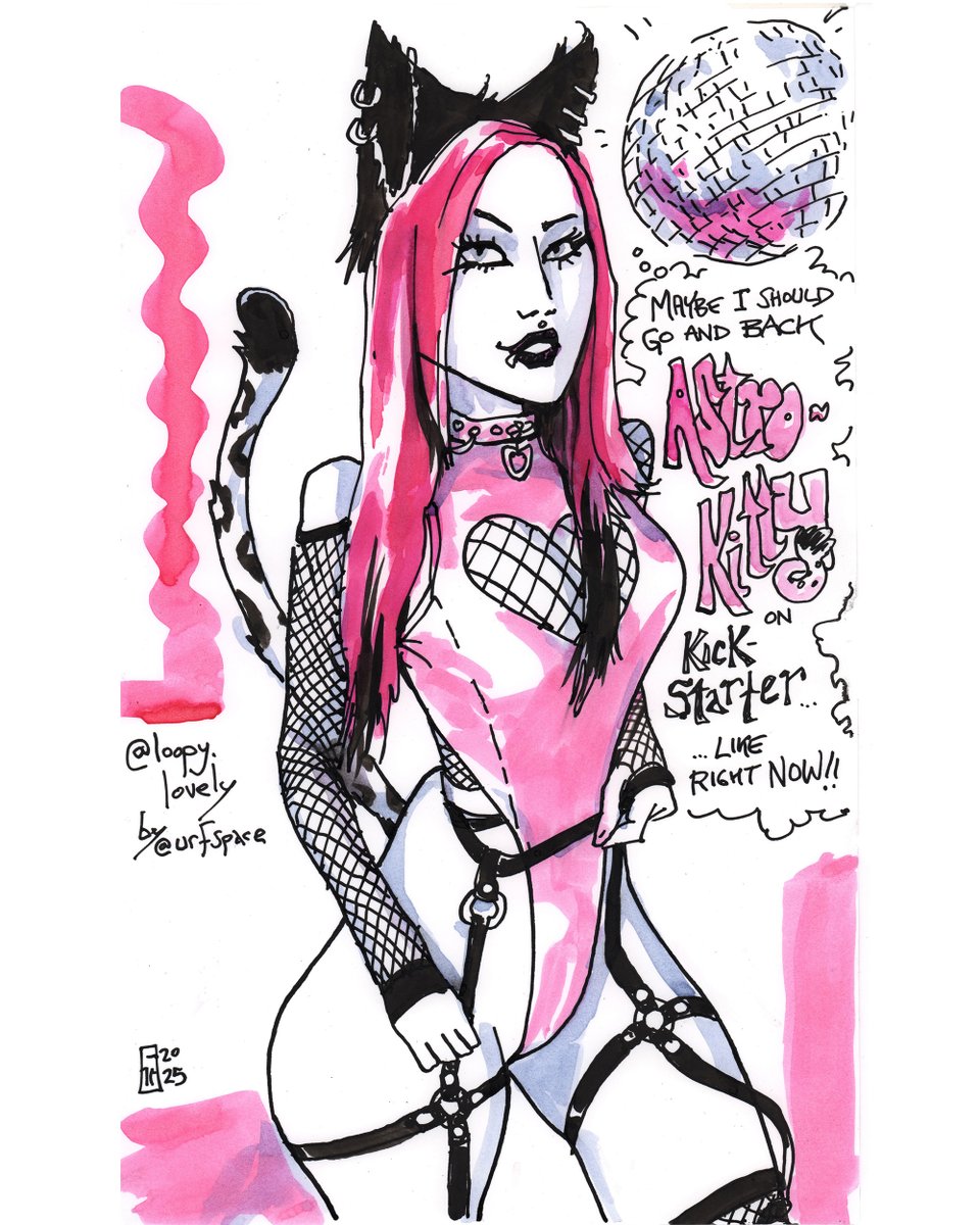 Pewfell's tweet image. @loopy.lovely a model with many bold looks. From Saturday's Livestream. See more at astrokitty.co

#LiveDrawing #dippen #inkdrawing #pink #nopencil