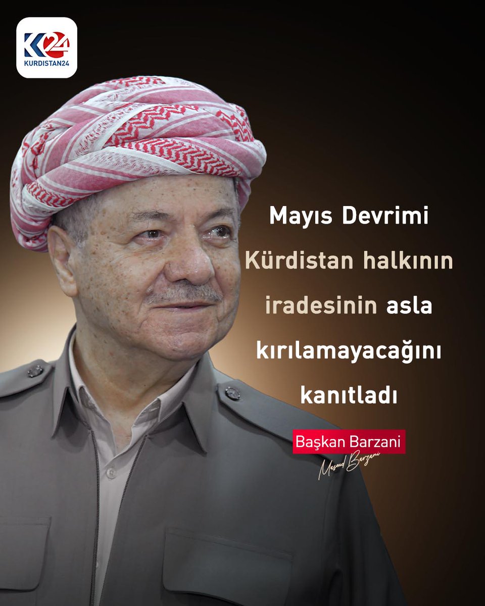 K24Turkce's tweet photo. Başkan Barzani, Mayıs Devrimi’nin 49’uncu yıl dönümü dolayısıyla bir mesaj yayımladı

📌 "Mayıs Devrimi Kürdistan halkının iradesinin asla kırılamayacağını kanıtladı"

Detaylar aşağıdaki linkte ⬇️
https://t.co/8DvkqaaAyb

#Barzani #MayısDevrimi #Gulan #Kürdistan #Kürt https://t.co/QqNUXVV66O