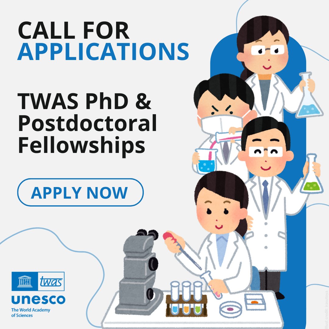 UNESCO Bangkok 🏛️ #Education #Sciences #Culture (@unescobangkok) on Twitter photo 👩🔬 Are you an early-career scientist looking to advance your research?
👨🔬 <a href="/TWASnews/">TWAS - The World Academy of Sciences</a> is offering PhD and Postdoctoral fellowships!
🔬 Explore opportunities, check eligibility, and apply before the deadlines!
🧪 twas.org/opportunities/… 👩🔬 Are you an early-career scientist looking to advance your research?
👨🔬 <a href="/TWASnews/">TWAS - The World Academy of Sciences</a> is offering PhD and Postdoctoral fellowships!
🔬 Explore opportunities, check eligibility, and apply before the deadlines!
🧪 twas.org/opportunities/…