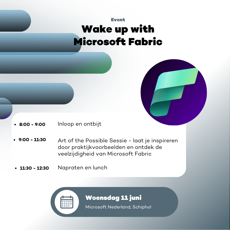 wortell's tweet photo. Tijdens Wake Up with Fabric maak je in een ontspannen kennis met Microsoft Fabric, gevolgd door een inspirerende Art of the Possible sessie. Zien we je daar? 👇
 https://t.co/tLhalVzn3x https://t.co/3RERlDKMCJ