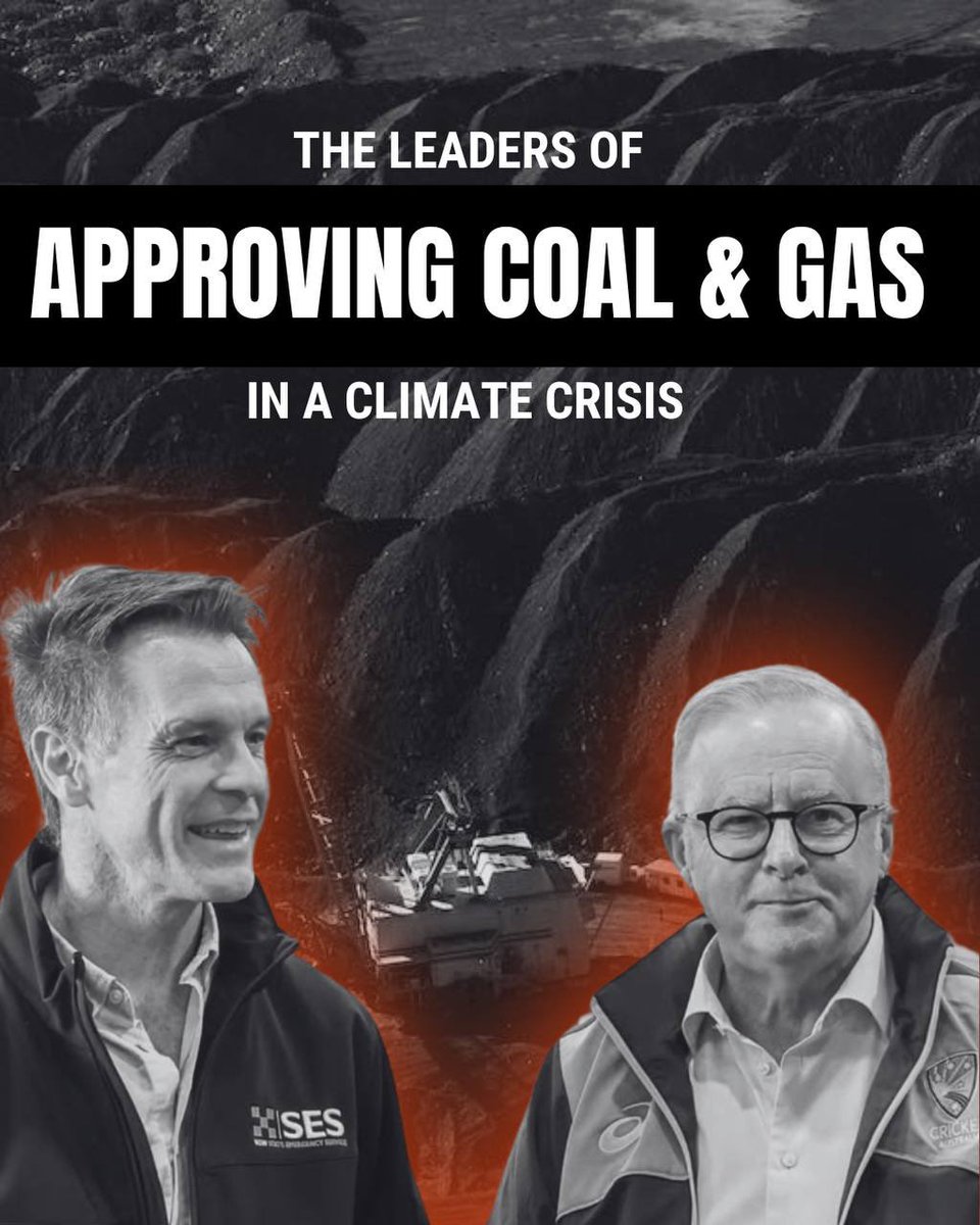These guys showed up to climate disaster frontlines as lives were lost, our towns underwater, homes &amp; businesses damaged &amp; wildlife smashed then within days Minns’ Labor approved Glencore’s new massive Ulan Coal &amp; Albo will no doubt approve Woodside’s new massive Gas any day!