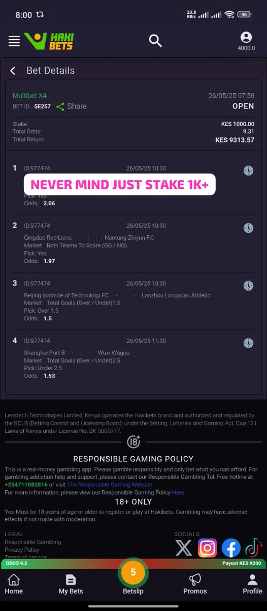 TODAYS BANGER HERE🥶🫶🏾??

HAKIBET  🔥🔥STAKE HIGH SO HIGH✅

Register Here 📲 tracker.hakibetspartners.com/link?btag=9624…

App link 🖇️ bit.ly/3RHOauy

12+Odds 💰
Load Code > 24228R79

GAME LINK CODE:🔥hakibets.com/share-bets/242…

Enjoy TAX FREE ✊🏻💯📌