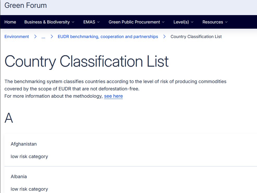 Nach dem European Song Contest gibt es nun eine weiteres Ranking: Einstufung des Risikos der Entwaldung gemäß 🇪🇺 EntwaldungsVO (EU) 2023/1115

🔹 Ziele: eur-lex.europa.eu/eli/reg/2023/1…
🔹 Methode: green-forum.ec.europa.eu/deforestation-…
🔹 Liste der Länder: green-forum.ec.europa.eu/deforestation-…