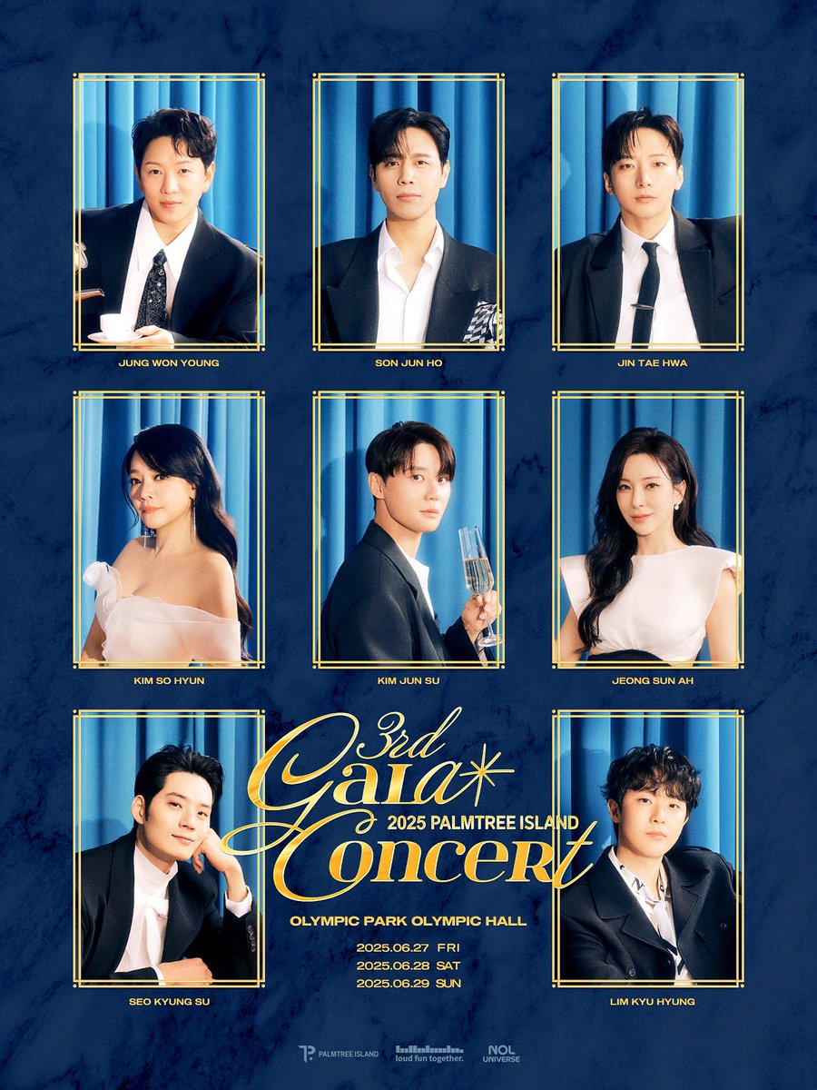 PALMTREE_IS's tweet photo. 2025 PALMTREE ISLAND 3rd GALA CONCERT 🎼

CAST POSTER 
RELEASE !

#김준수 #김소현 #정선아 #손준호
#정원영 #진태화 #서경수 #임규형

➫ 2025.06.27 (FRI) - 2025.06.29 (SUN)
@ OLYMPIC PARK OLYMPIC HALL

#KIMJUNSU #KIMSOHYUN #JEONGSUNAH
#SONJUNHO #JUNGWONYOUNG #JINTAEHWA
#SEOKYUNGSU #LIMKYUHYUNG 
#PALMTREEISLAND #MUSICAL