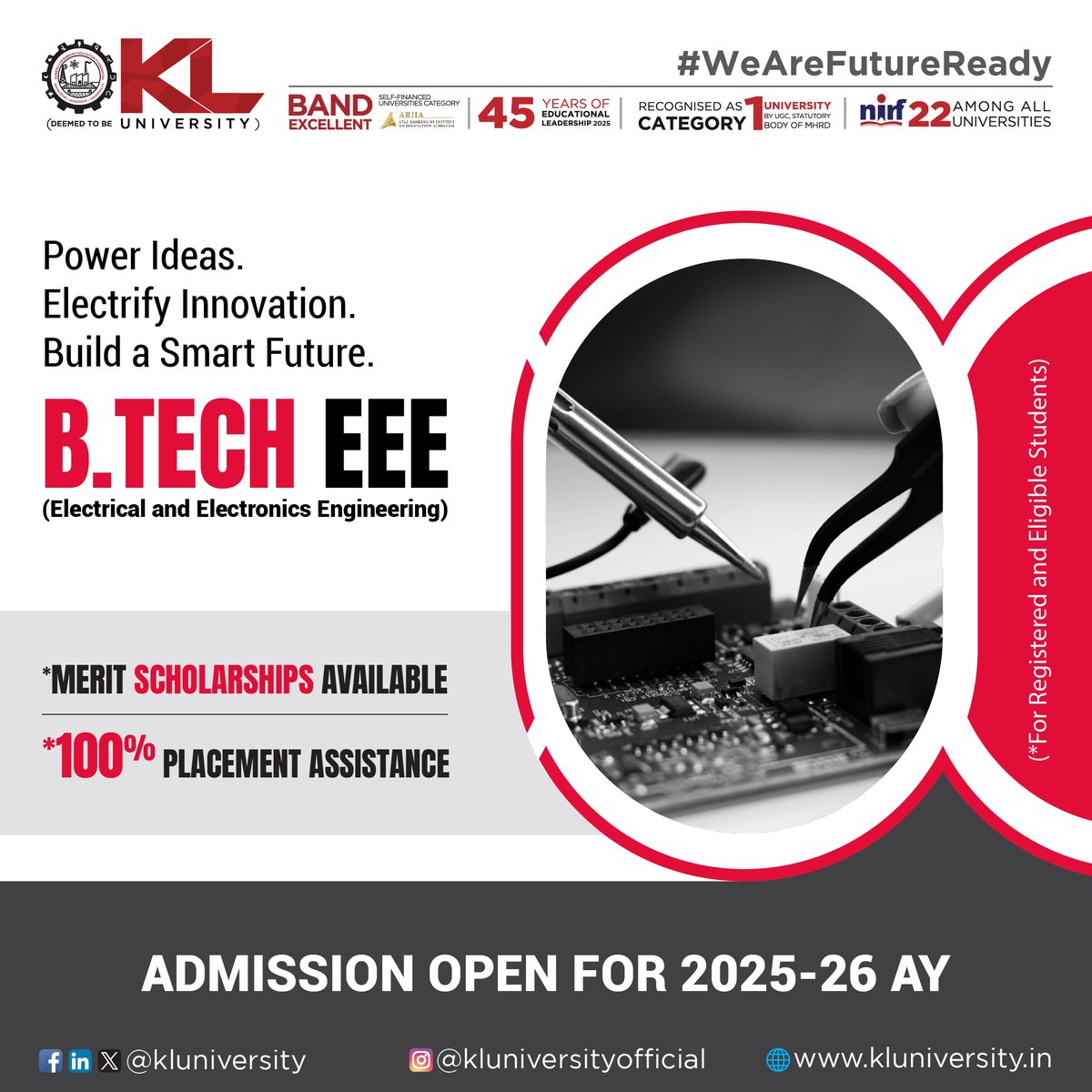 kluniversity's tweet photo. Gain hands-on expertise in smart grids, IoT, and electric vehicles with our industry-focused electrical program, BTech EEE. Step into the future of power, automation, and sustainable innovation.

https://t.co/dwYNuhkrKZ
#KLU #BtechEEE #BTechAdmissions2025 https://t.co/euR0f7sUrg