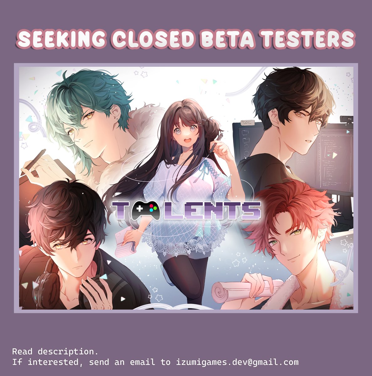 🎮 Closed beta sprint – 5 testers needed!

Looking for:
– 2 players
– 1 Mac user
– 1 male VN player
– 1 gamedev

NDA required. Merch as thanks (shipping not included).

We're targeting these roles to gather focused, high-quality feedback from a range of POVs.

More details below!