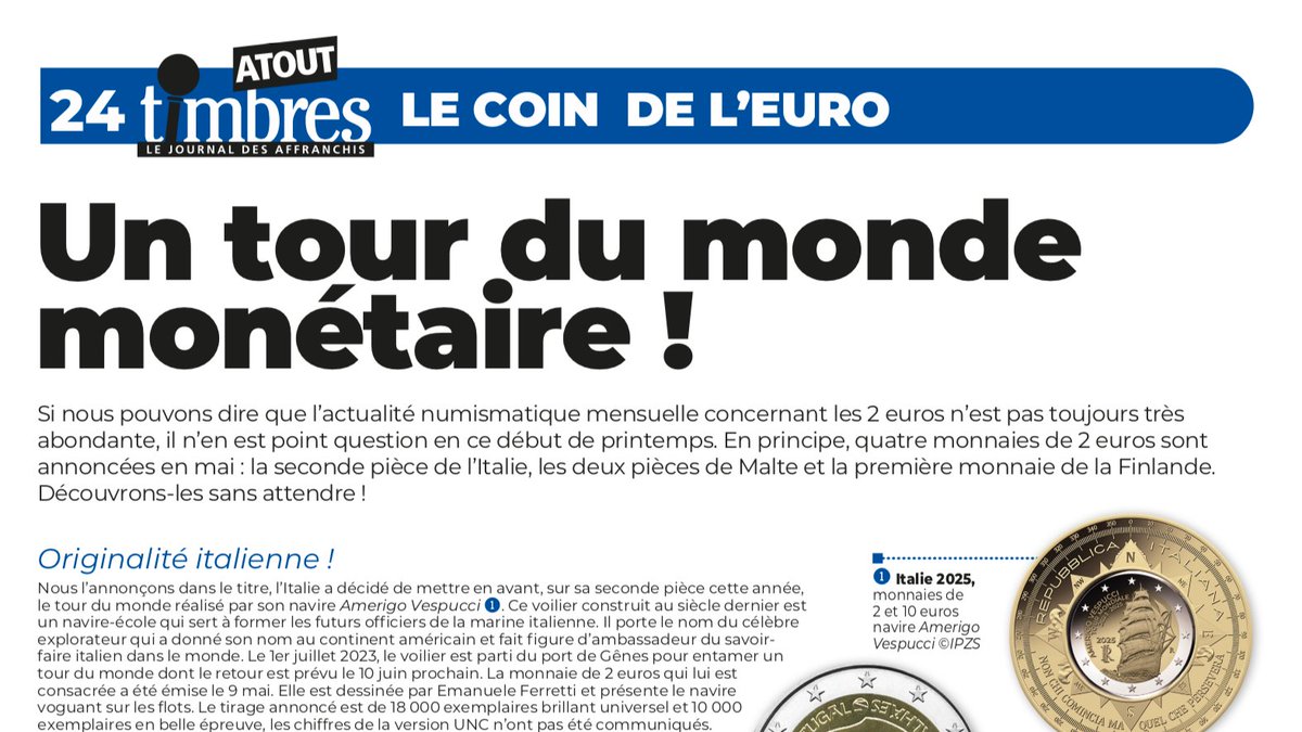 [Atout Timbres] Notre page sur l'#Euro semble plaire selon vos retours ; l'actualité numismatique a désormais sa place dans Atout Timbres. 
Ce mois-ci, on fait le tour des prochaines émissions en Europe de pièces de 2 euros !
#AtoutTimbres #LeCoindeLEuro #numismatique