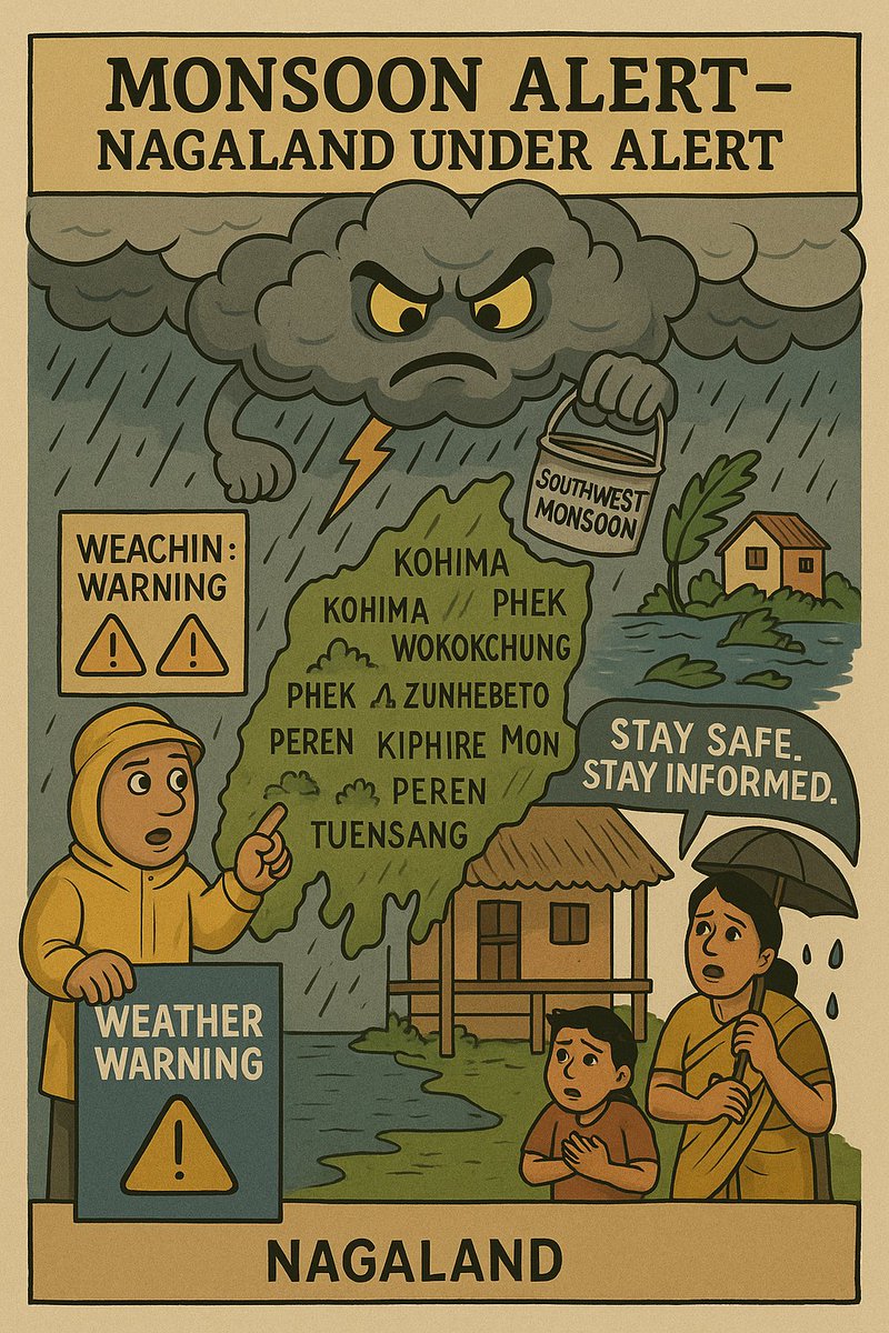 AholiAye24036's tweet photo. Weather Alert for Nagaland!
IMD issues 5-day thunderstorm & heavy rain warning (May 24–29) across key districts including #Kohima, Dimapur & Mon.
🚫 Avoid travel to hilly/low-lying areas
✅ Stay updated | Stay safe | Stay indoors
#Nagaland #IMDAlert @AlongImna #SaveSanatanDharma https://t.co/Ei6LUC1FkR
