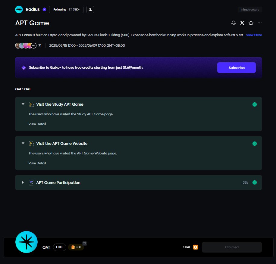 kailorenxbt's tweet image. Huge thanks to @radius_xyz! 

Truly honored to be one of the winners 🎉

Excited to start playing the APT Game daily now 🔥

Just claimed my Radius Galxe OAT too, let’s gooo! 🚀
#APTGame #Radius