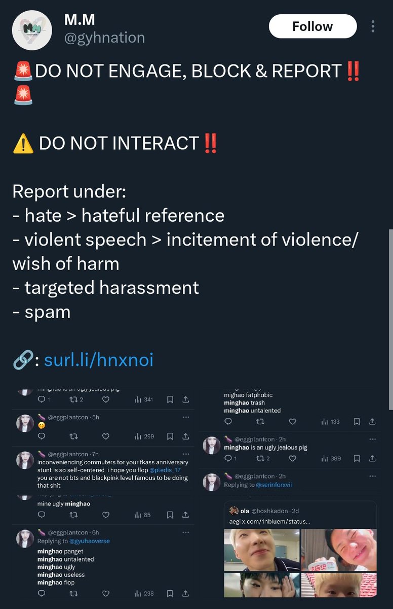 svtfat's tweet photo. if we are quick to RNB akgaes, why do you take it lightly when it comes to this? this is clearly a threat to gyu as stated on your TW. you are GYUhao nation, you protect BOTH of them. stop protecting your co shippers w/ toxic behaviors. https://t.co/KBeV6skXIo
