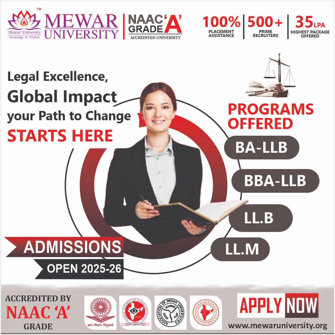 universitymewar's tweet photo. Mewar University—proudly NAAC 🅰️ Grade accredited.

At Mewar, you’ll tackle real-world cases through moot courts, internships, and global exchange programs.

#MewarUniversity #NAACAGrade #LegalEducation #LawSchool #PlacementSuccess #FutureLawyers #GlobalImpact #LawPrograms https://t.co/90ajjQEGXl