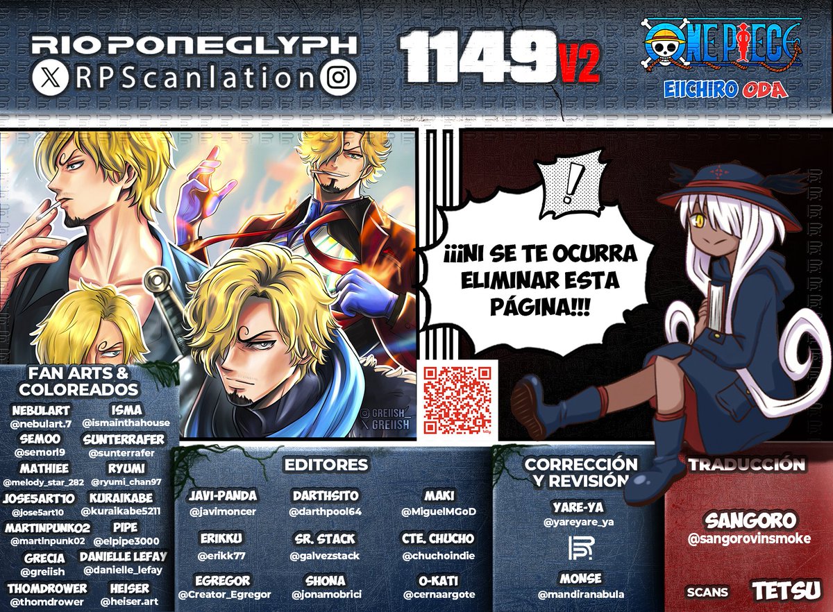 RPScanlation's tweet photo. Ya está aquí nuestra versión final de #OnePiece1149, corregida y aumentada, que la disfruten!! Recomendamos que SIEMPRE lean la versión final.
#OnePiece #RioPoneglyphScans
Opción 1:  https://t.co/hxZh2bI2DY
Opción 2: https://t.co/AravV9bBtF
Descarga: https://t.co/ZGiDUfys7d https://t.co/NX5V77gEXP