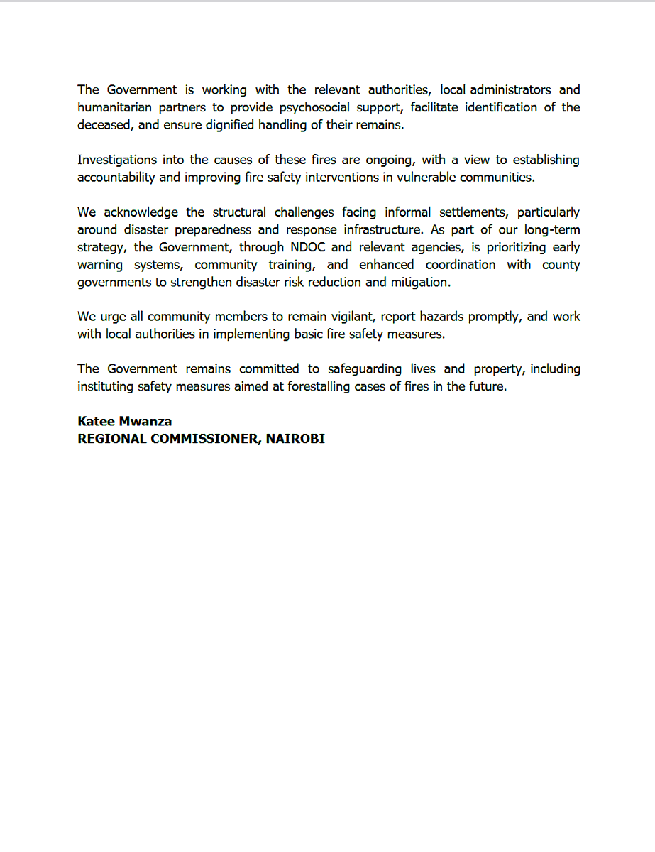 NGAOs (@ngaoske) on Twitter photo Press release: Recent Fire Incidents in Nairobi's informal settlements and Response Efforts.
<a href="/NPSOfficial_KE/">National Police Service-Kenya</a>
<a href="/DCI_Kenya/">DCI KENYA</a>
<a href="/NDOCKenya/">Disaster Operations</a> Press release: Recent Fire Incidents in Nairobi's informal settlements and Response Efforts.
<a href="/NPSOfficial_KE/">National Police Service-Kenya</a>
<a href="/DCI_Kenya/">DCI KENYA</a>
<a href="/NDOCKenya/">Disaster Operations</a>