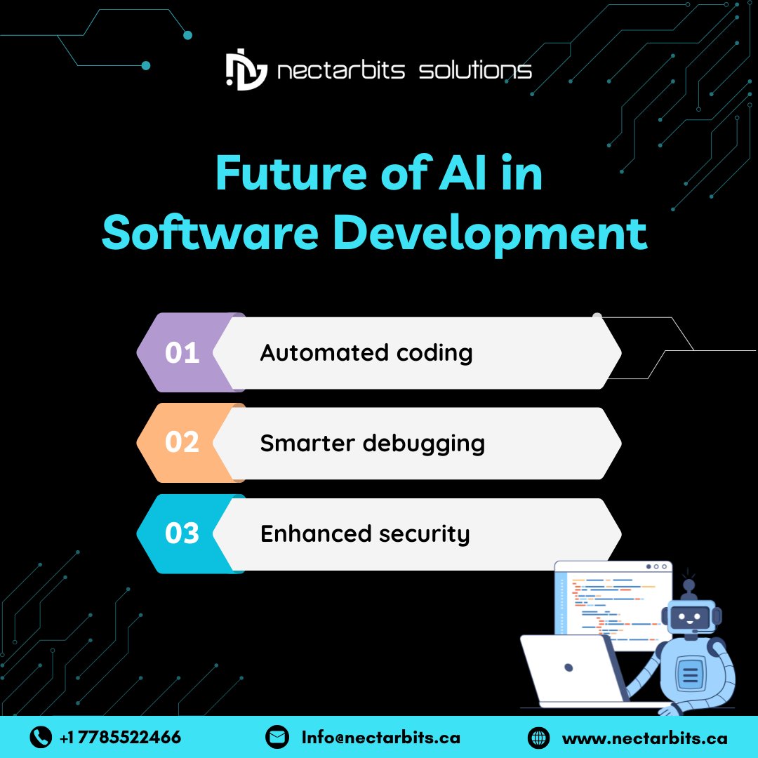 Nectarbits_CA's tweet image. Future of AI in Software Development

#AIinDevelopment #AutomatedCoding #SmartDebugging #AIforSecurity #FutureOfSoftware