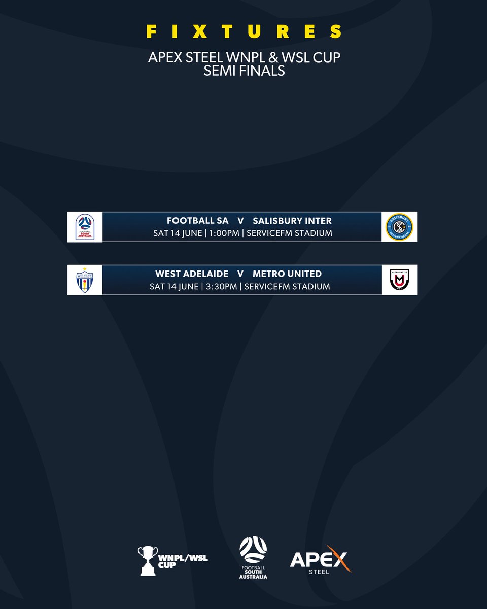 Saturday 14 June is set to be 🔥

Head down to ServiceFM Stadium for a blockbuster day of Semi-Finals action!

#ApexSteelWNPLWSLCup