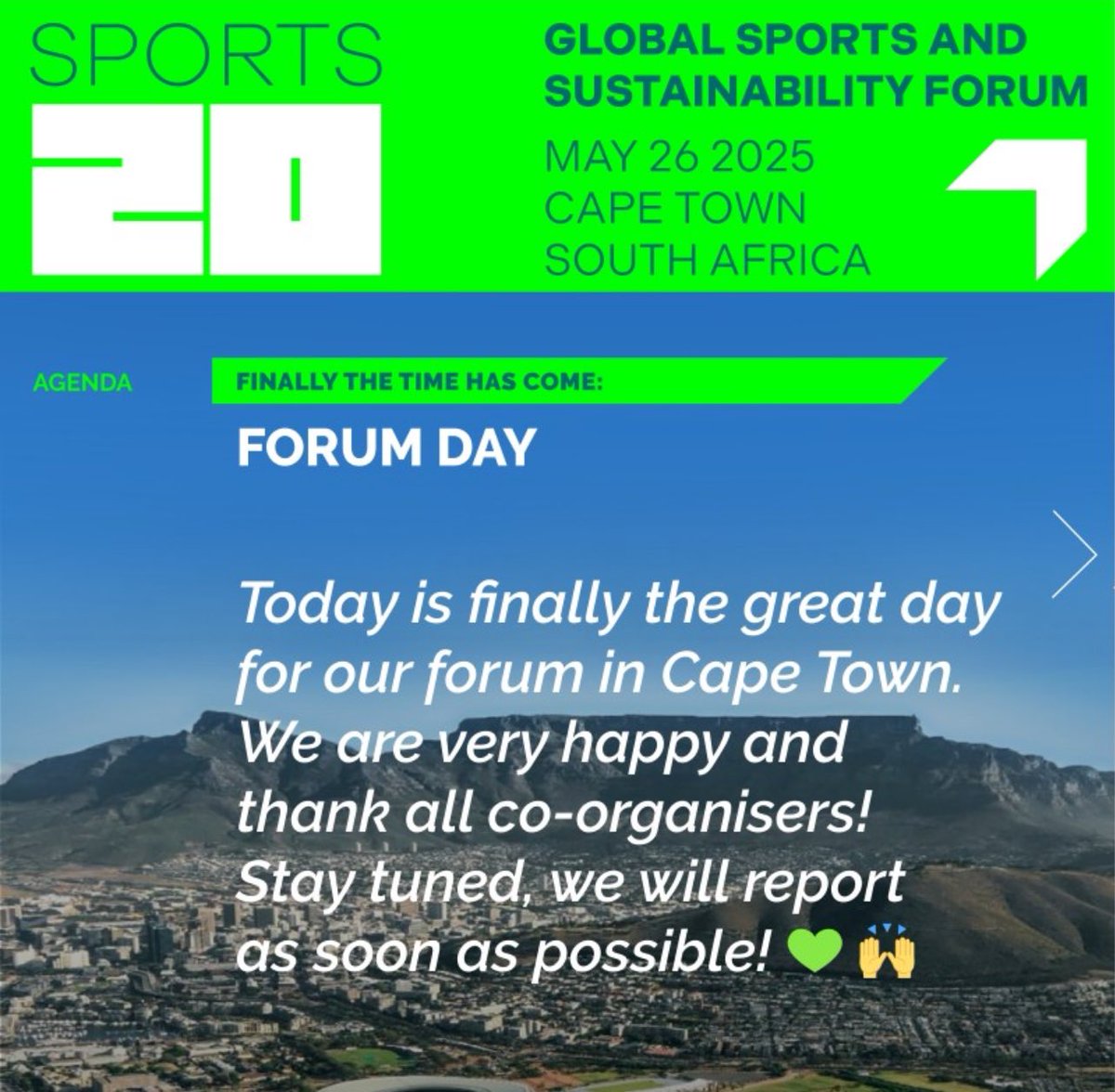 SimplyCarol8's tweet photo. #Sports20 Global sports and sustainability Forum takes place today!! π https://t.co/9qD5bEl9ma