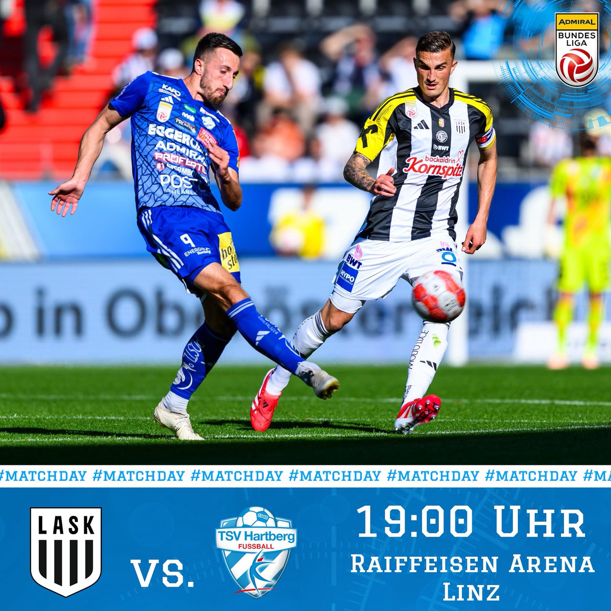 K.O.-SPIELTAG 💥
Der TSV Egger Glas Hartberg gastiert heute im Europacup-Play-off Halbfinale beim <a href="/LASK_Official/">LASK</a>. 

Spielbeginn in der Raiffeisen Arena ist um 19:00 Uhr. 🕗
Sky Sport Austria überträgt LIVE und exklusiv. 📺

#askhtb #forzatsv #nevergiveup