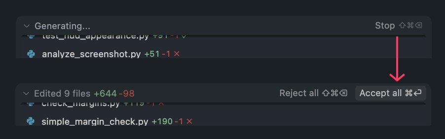 joshwa's tweet photo. @ryolu_ Cursor Agent UX issue: the "Stop" button is in the exact same spot as "Accept all", so if you click Stop more than once (since it doesn't work half the time 😖), you'll then accidentally accept all changes. https://t.co/GqNVdbFPuX