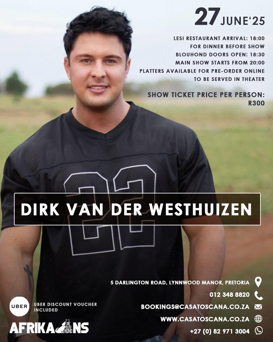 DieBlouHondTuis's tweet image. Ons het baie suiker en is nie bang om dit te gooi nie! 😜 Dirk van der Westhuizen is vir die eerste keer by Die Blou Hond op 27 Junie! Kom dans, sing en maak geraas saam met ons! 💃🕺
🎟️ bit.ly/4hAaHEz
#suiker #sexyvirmy #pretoria #afrikaans #teater #musiek