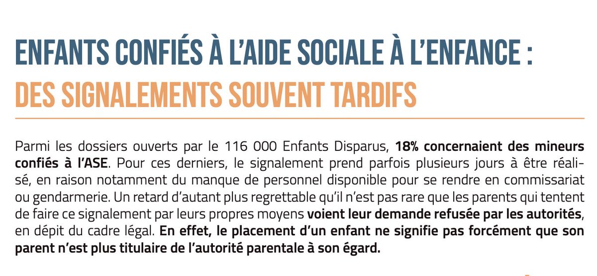 Un retard d’autant plus regrettable qu’il n’est pas rare que les parents qui tentent de faire ce signalement par leurs propres moyens voient leur demande refusée par les autorités, en dépit du cadre légal.

116000enfantsdisparus.fr/wp-content/upl…