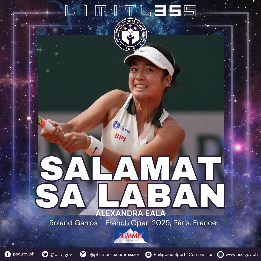 𝐓𝐮𝐥𝐨𝐲 𝐥𝐚𝐧𝐠 𝐬𝐚 𝐥𝐚𝐛𝐚𝐧, 𝐀𝐥𝐞𝐱!

Our Filipina tennis sensation Alexandra Eala showed valiant effort after bowing out on her first career Grand Slam at Rolando Garros - French Open 2025 in Paris, France.