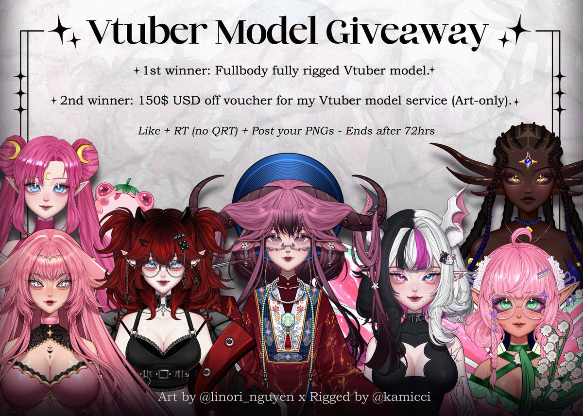 Linori ๐ธ (@linoring_2605) on Twitter photo ๐ฑ FULLY RIGGED VTUBER GIVEAWAY โโผ๏ธโผ๏ธ
To celebrate us reaching 1k followers, i've teamed up with my favourite person <a href="/kamiccii/">Micci ๐๐</a> to host a little giveaway โค
To enter:
โจ Like + RT (no QRT)
โจ Post your PNGs
Ends after 72hrs. ๐ฑ FULLY RIGGED VTUBER GIVEAWAY โโผ๏ธโผ๏ธ
To celebrate us reaching 1k followers, i've teamed up with my favourite person <a href="/kamiccii/">Micci ๐๐</a> to host a little giveaway โค
To enter:
โจ Like + RT (no QRT)
โจ Post your PNGs
Ends after 72hrs.