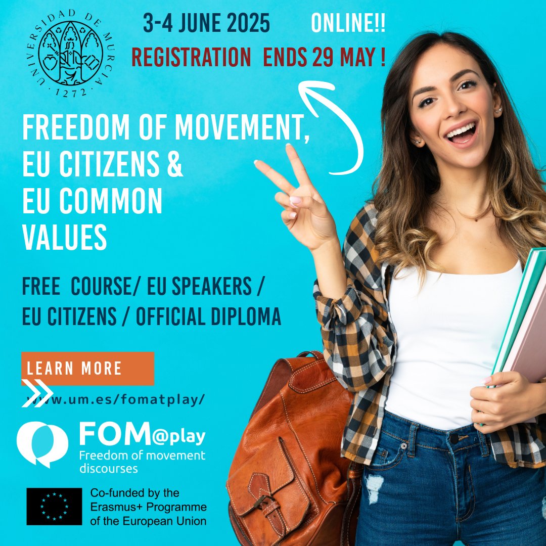 Registration deadline approaching fast !!! 

Join the FOM@PLAY Erasmus+ Summer School 2025 – Exploring Freedom of Movement through Language and Experience:   3 – 4 June 2025

This free event offers a valuable opportunity to reflect on the meaning of migration and freedom of