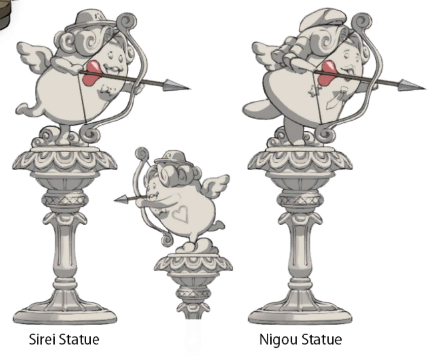 #ハンドラ #hundred_line 

  【 Hundred Line Last Defense Academy Fact #9 】
        5/26/2025

There's cupid statues of Nigou and Sirei in the courtyards of both academies!

[Source: Artbook]