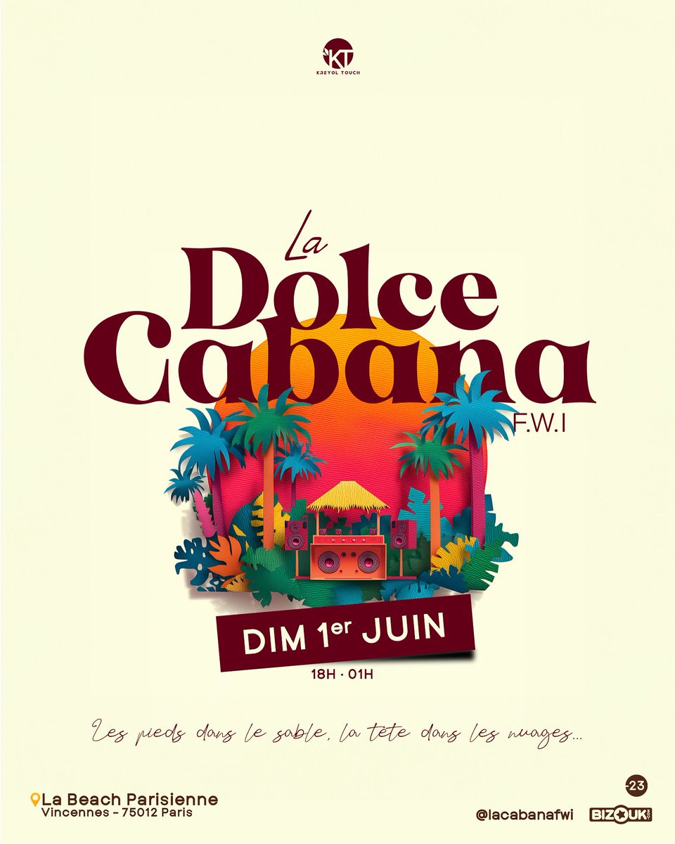 La joie de vivre est une émotion contagieuse ❤️♥️

Les copains &amp; copines,💋
L’openning #CABANA : DIMANCHE 1er JUIN 2025 🤒🥳

🔗(Lien en Bio) : linktr.ee/KreyoltouchEve…