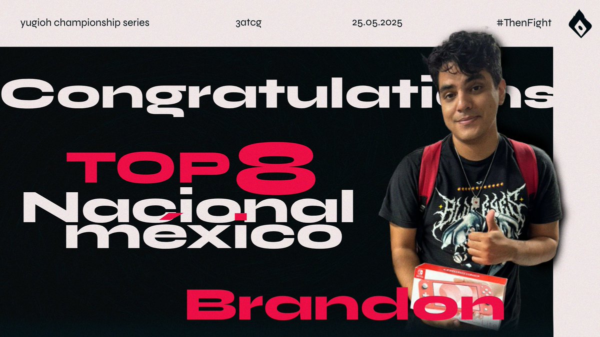 3Atcg's tweet photo. Mi gente, queremos super felicitar a Brandon por hacer Top8 en el Nacional de México de Yugioh!, pasen la voz y felicitenlo tambien.🎉🎉🎉🎉🥳🥳🎆🎆🎆 https://t.co/BETjKGAmEK
