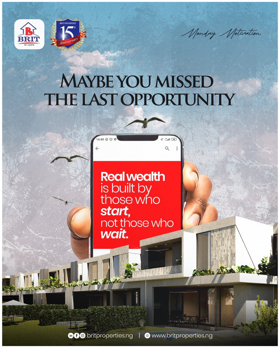 BritProperties's tweet photo. Every missed chance is a lesson, but the real win is in starting now.
Wealth doesn’t wait, and neither should you.
Take that bold step today!
#mondaymotivation #Britproperties https://t.co/hDr0n7pPZ6