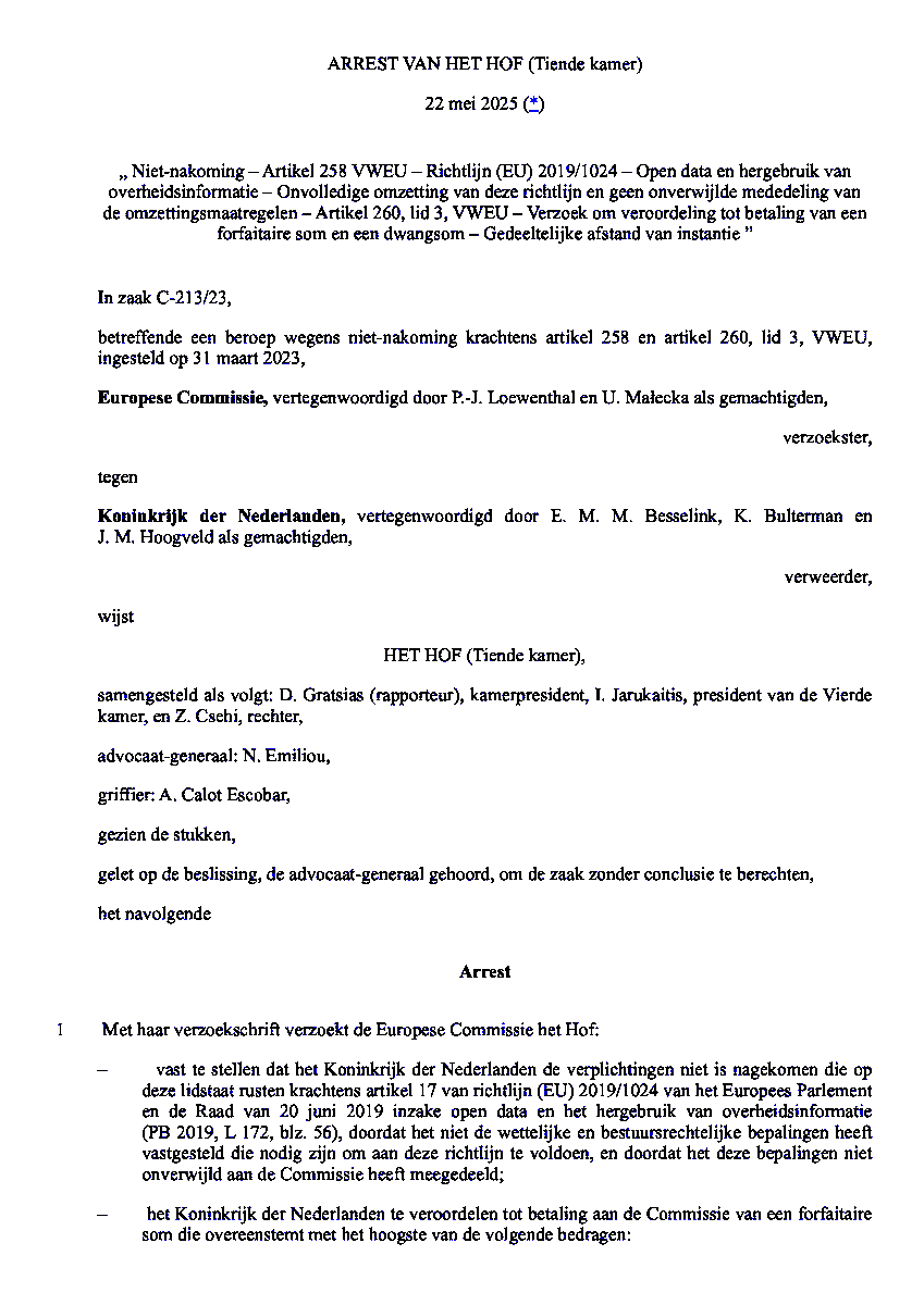 The Court of Justice of the EU 🇪🇺 fined four MS 🇧🇪 🇳🇱 🇱🇻 🇧🇬 for failing to notify the EC of their measures transposing into national law Directive 2019/1024 on #Opendata and the reuse of public sector information #PSI.

🇧🇪: eur-lex.europa.eu/legal-content/…
🇳🇱: eur-lex.europa.eu/legal-content/…