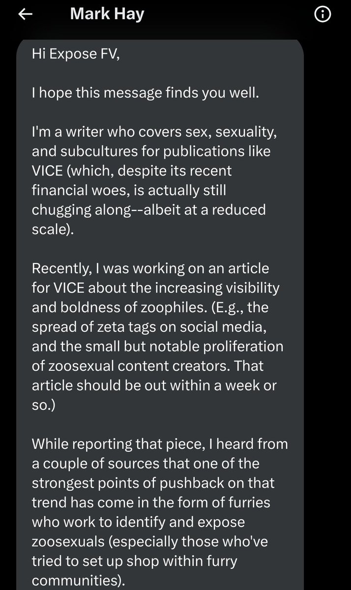 ExposeTheFV's tweet photo. But Mark Hay did take the time to speak with Toggle The Rat a whole bunch, known zoophile who supports people that discuss raping animals the first day they meet that animal, instead

Terrible article, @vice and @GoraLadka

I know you talked to antizoo sources who told yoy better https://t.co/FuTNLrcEra
