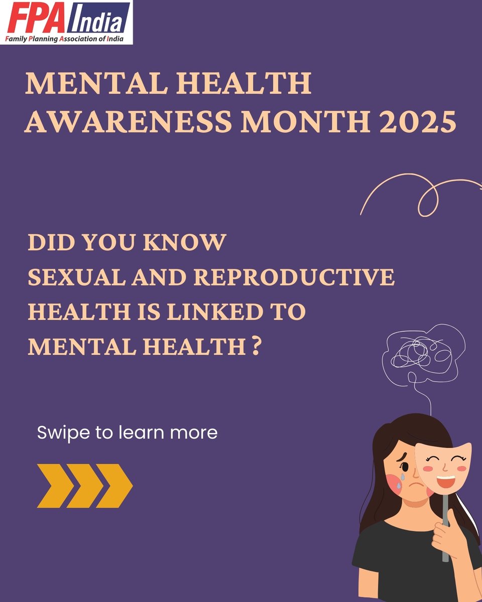 FPA_India's tweet photo. Did you know SRH IS LINKED TO MENTAL HEALTH?
From unintended pregnancy and gender-based violence to period shame and lack of safe spaces—many of these factors impact both the body and mind.

Here are 5 facts that highlight how mental health and SRHR are deeply connected https://t.co/GN5BYz0MYr